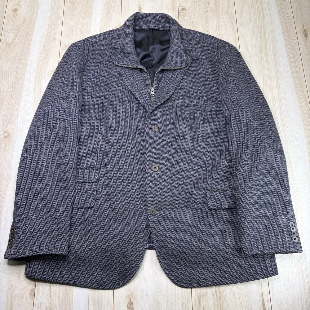 FLYNT Rizzo Herringbone Tweed Gray Wool/Cashmere Jacket Mens 50R